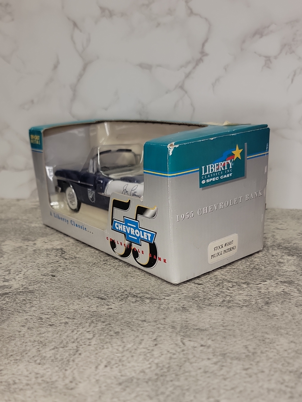 Vintage Joe Paterno Penn State 1955 Chevrolet Die Cast Bank, New in Box - Picture 2 of 10